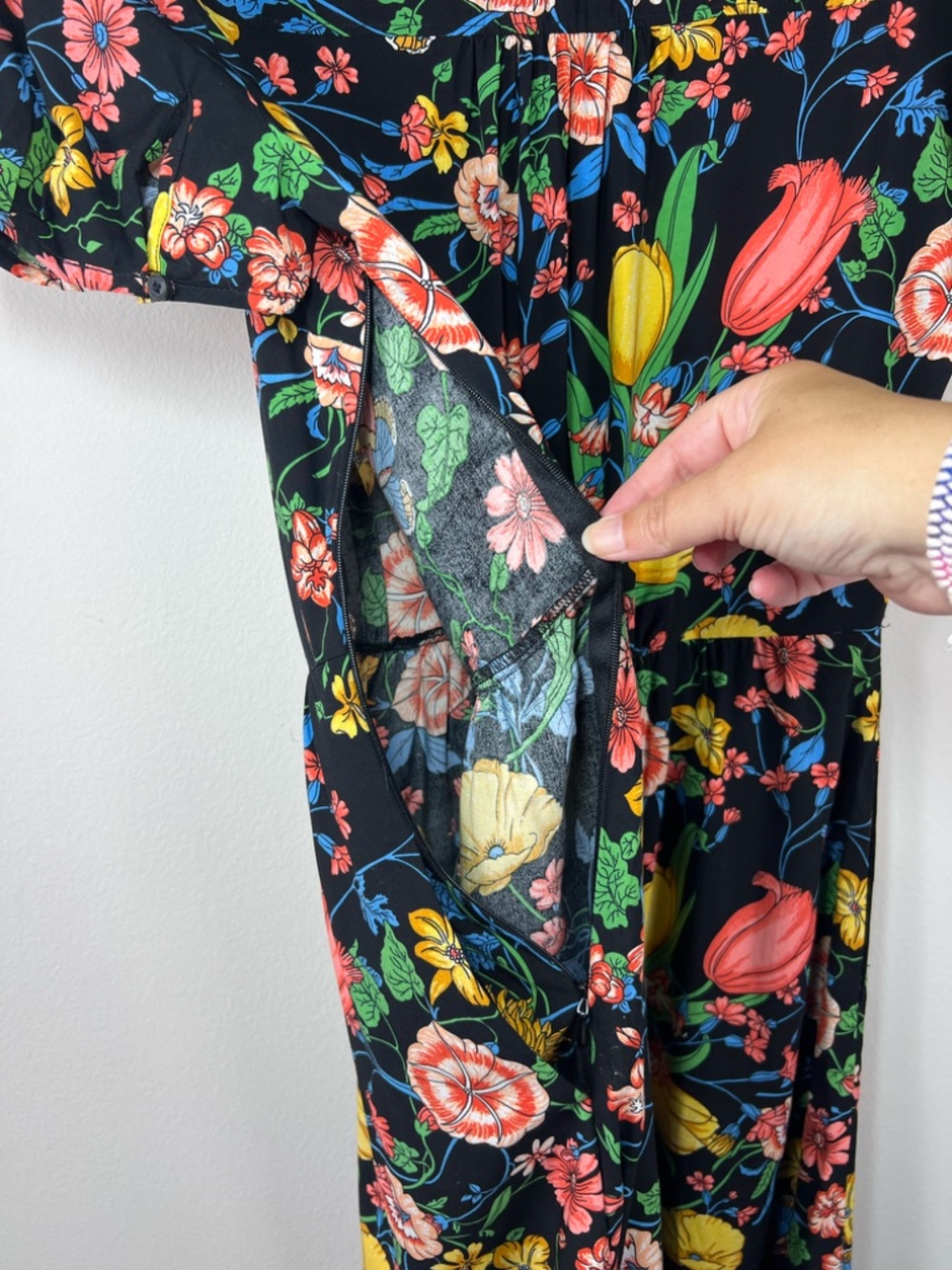 Anthropologie Maeve Bloedel Floral Dress Black Short Sleeves V-Neck Pockets Sz 0 - Picture 15 of 16